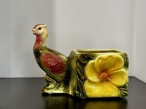 Vintage Ceramic Pheasant Bird Planter Yellow Dogwood Flower Planter Vase